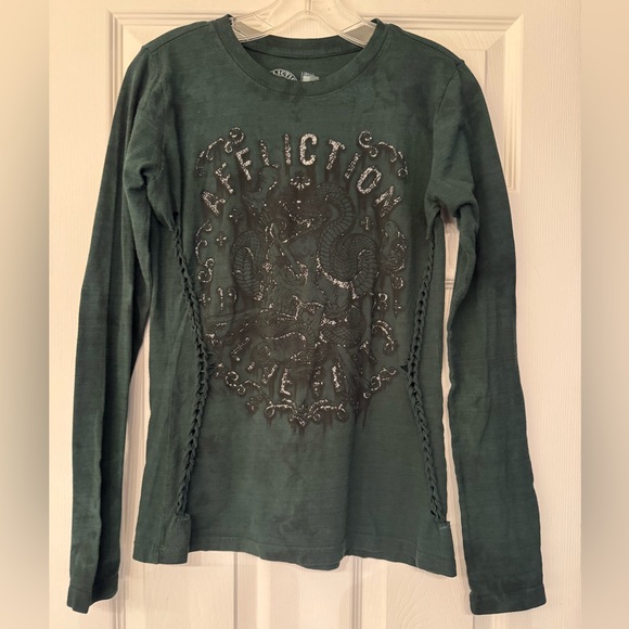 Affliction Manic Triumph American Custom Women’s Green Long Sleeve Size Small - Picture 3 of 9